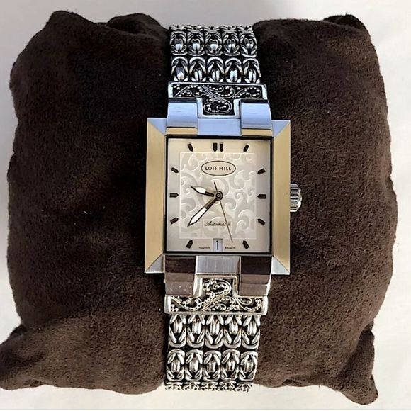 LOIS HILL Sterling Silver Bracelet Automatic Swiss Movement Watch NWOT - Picture 1 of 12